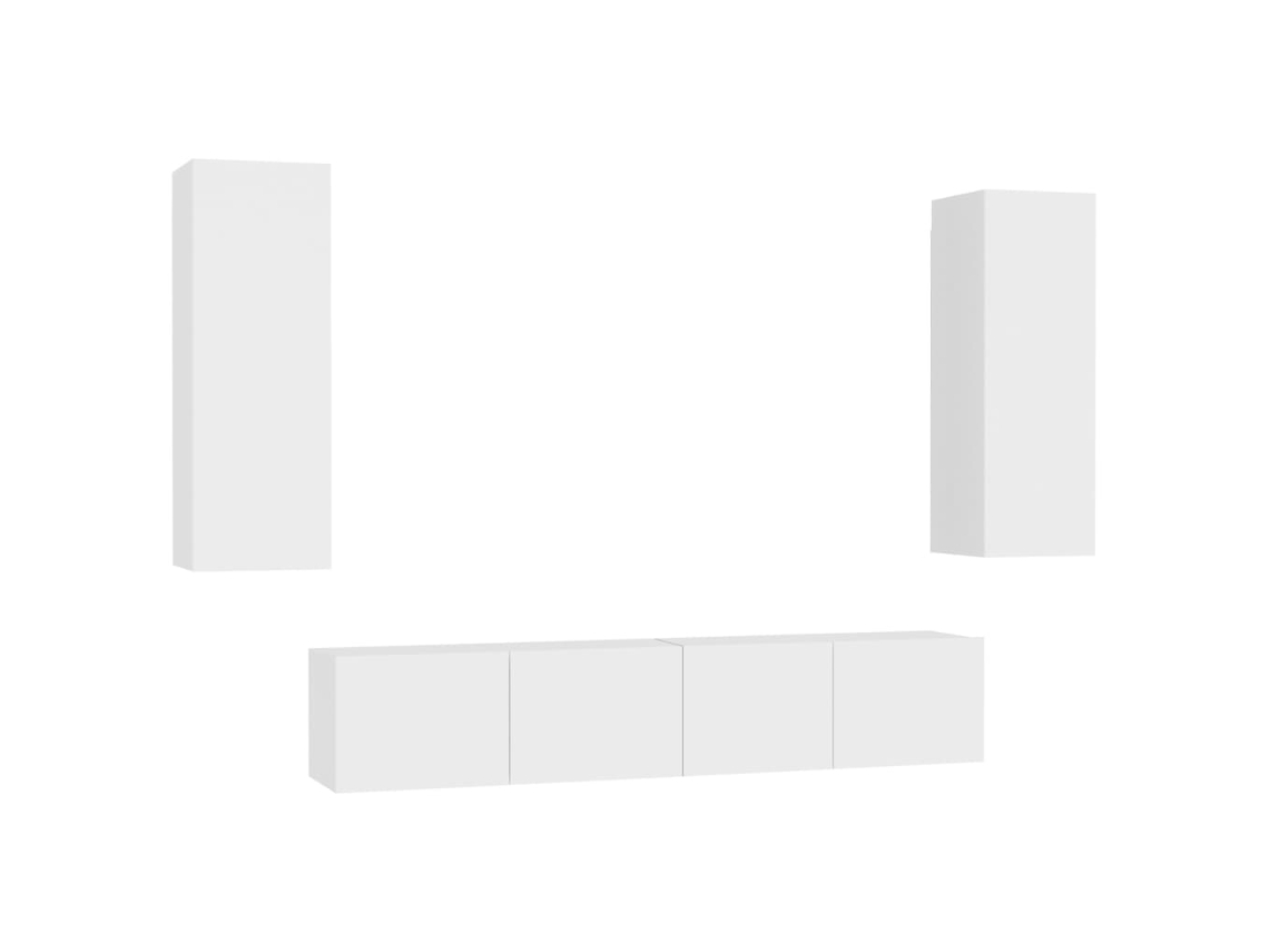 4 Pcs Conjunto de Móveis de Tv Contraplacado Branco MAISON EXCLUSIVE