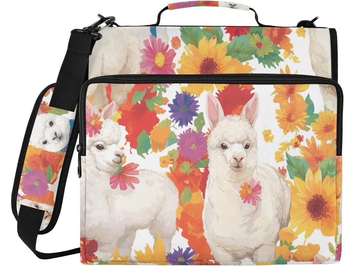 Mochila Summer Pasta com Estampa de Flor de Alpaca, 1,5 Polegadas, Zíper de 3 Anéis com Alças Altas e Fácil de Transportar
