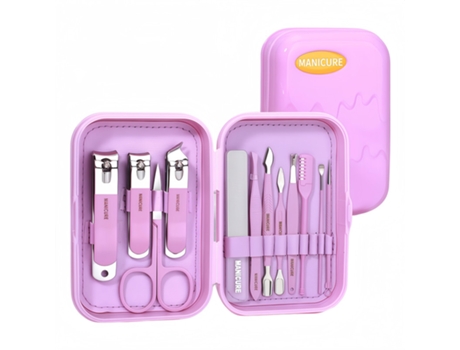 Kit de manicure profissional Baykar Qt08 roxo com 12 peças e cortador de unhas