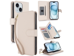 Capa Carteira De Couro Para Iphone 15 Plus - Com Rfid - Para Vários Cartões