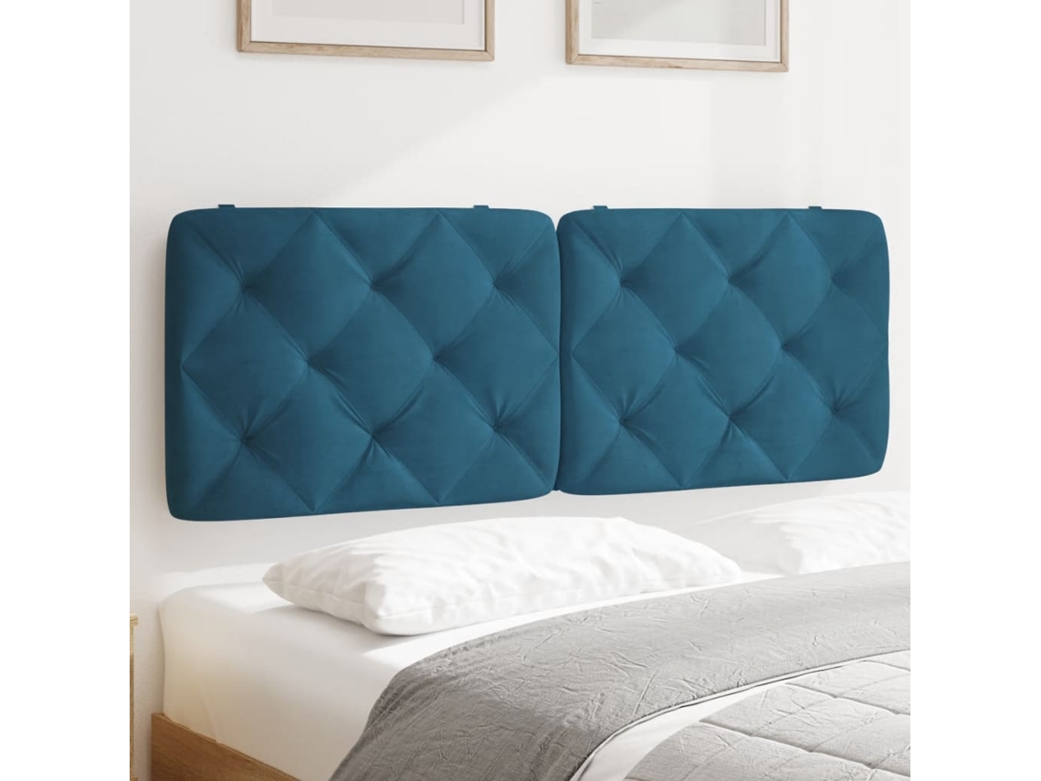 Cojín para cabecero de terciopelo azul de 140 cm