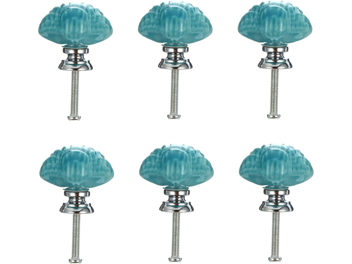 Conjunto De 6 Puxadores Armário Em Cerâmica Azul Com Formato Concha, Ideais Para Gavetas E Portas Perfeitos Sua Casa