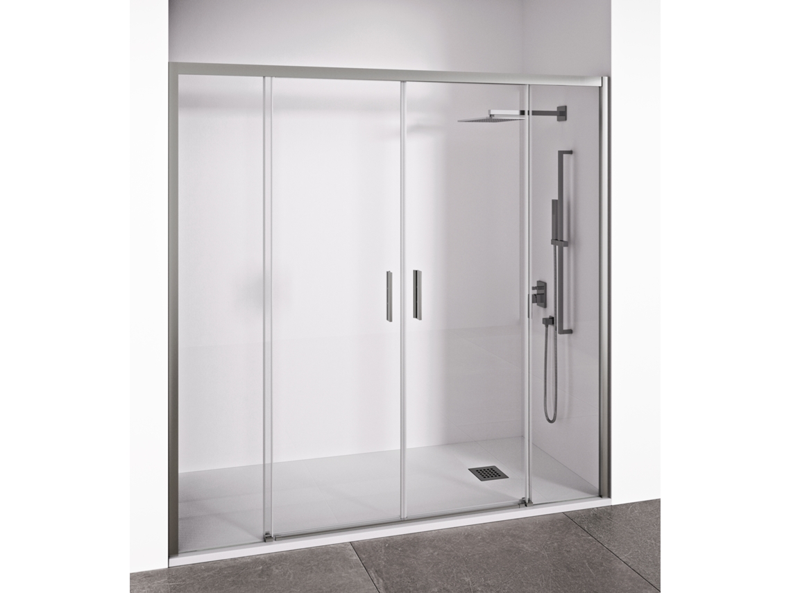Porta De Duche De Correr Frontal 2 Flohas Deslizantes 2 Fixos Vidro Anticalcário 6mm Prata Largura 145 A 150cm Altura 195cm Bellobath