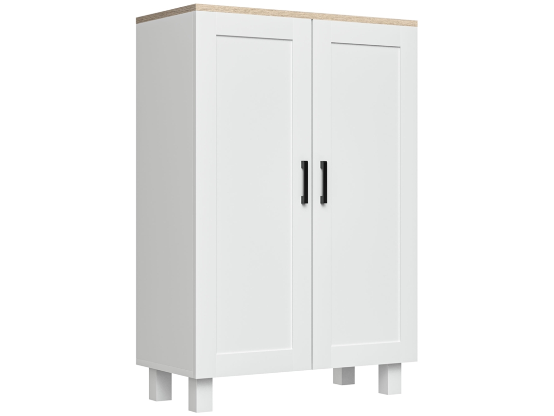 Armário de Sala de Estar Moderno Armário de Armazenamento com 2 Portas Prateleira Ajustável e Base Elevada 60x30x90 Cm Branco Ge