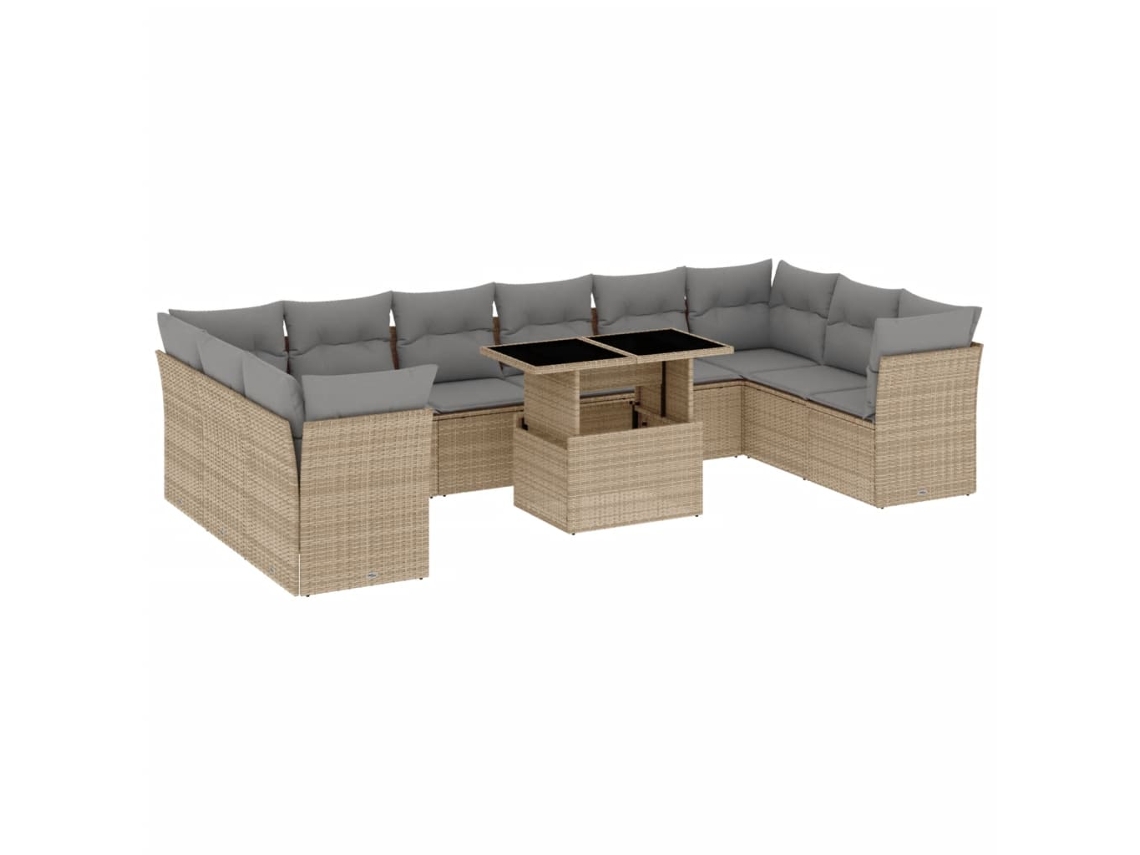 Conjunto de 11 Sofás de Jardim com Almofadões Vime Pe Bege MAISON EXCLUSIVE