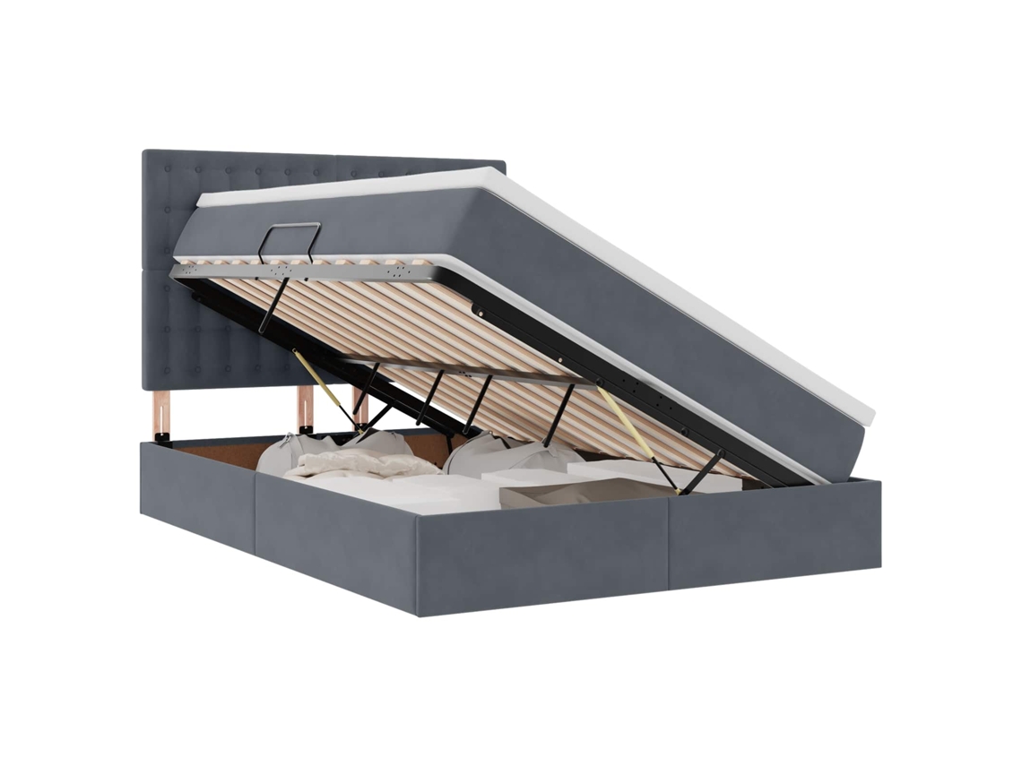 SYFAX™ Cama com Arrumação e Colchão Cinza Escuro 140 X 190 Cm Veludo