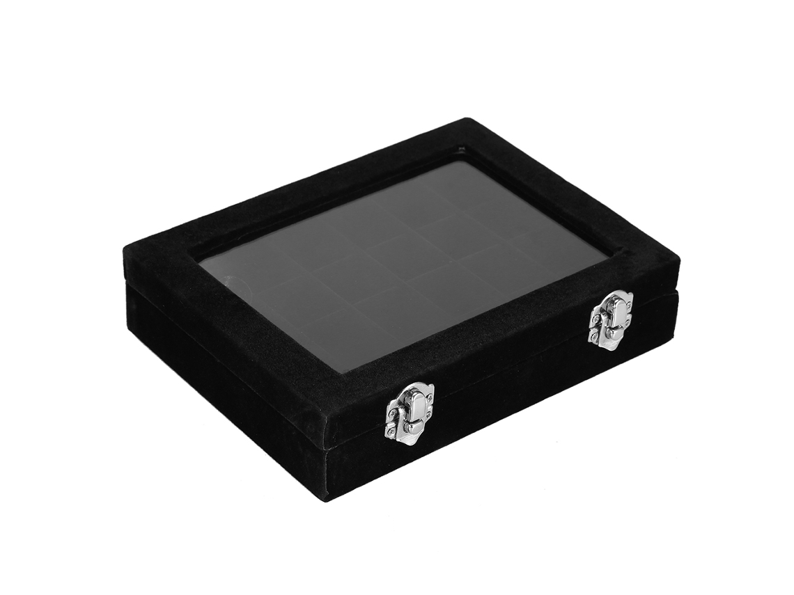Caixa De Armazenamento Com 24 Compartimentos Para Decorações De Unhas Artísticas Anéis Rhinestones Pérolas (preto)