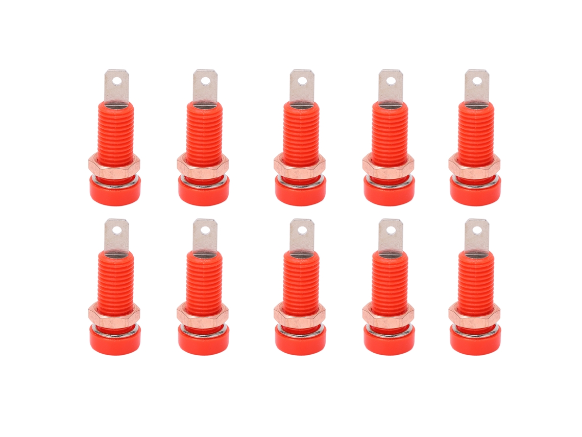 Conjunto de 10 Tomadas Banana 4mm Pino de Ligação para Instrumentos Eletrônicos Vermelho S/MARCA