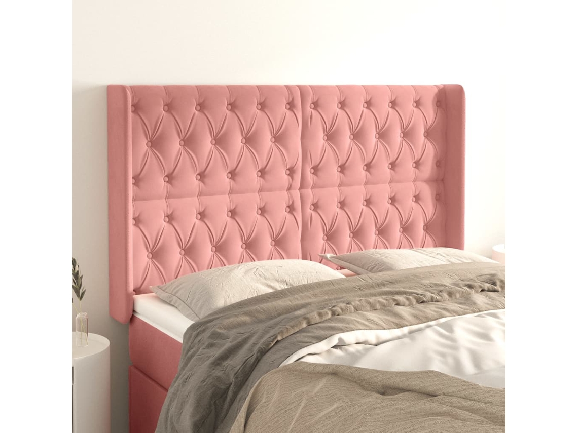 Vidaxl Cabeceira Cama C/ Abas Veludo 147x16x118/128 Cm Rosa
