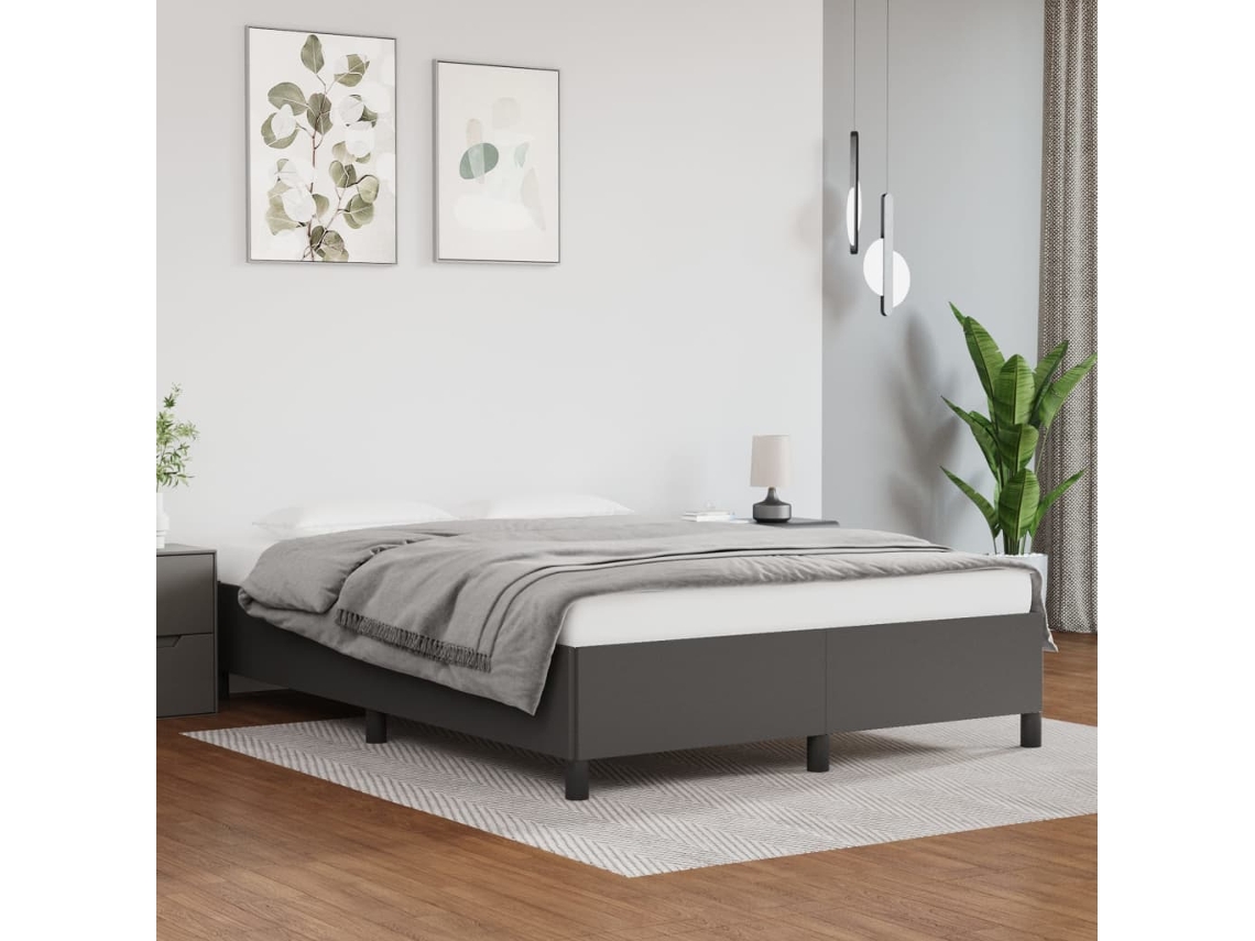 Vidaxl Estrutura De Cama Sem Colchão 140x200 Cm Couro Artificial Cinzento