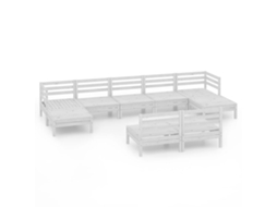 9 Pcs Conjunto Lounge de Jardim Pinho Maciço Branco MAISON EXCLUSIVE