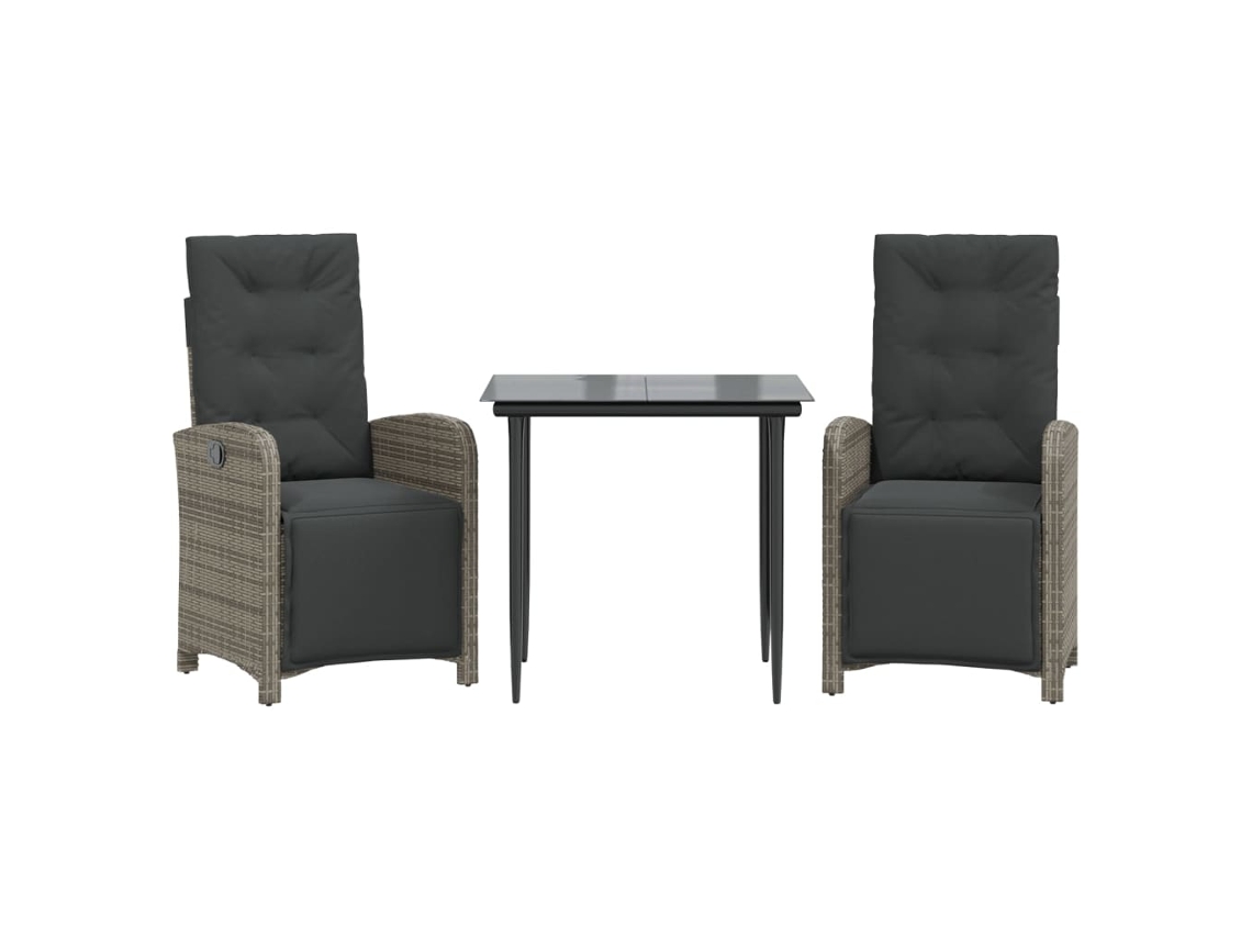 3 Pcs Conjunto Bistrô com Almofadões Vime Pe Cinza MAISON EXCLUSIVE