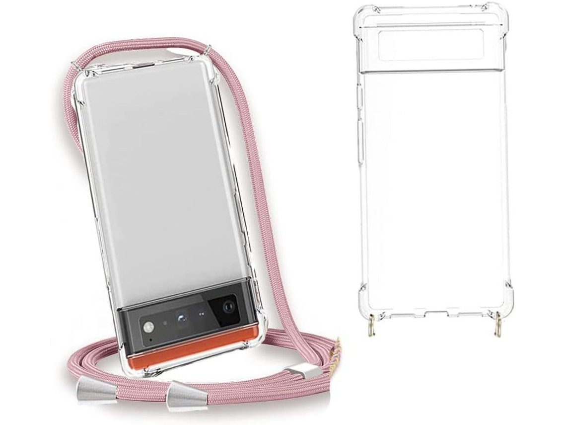 Capa com Cordão Colar Ouro para Google Google Pixel 6 HONGWE. Anti-Choque Transparente