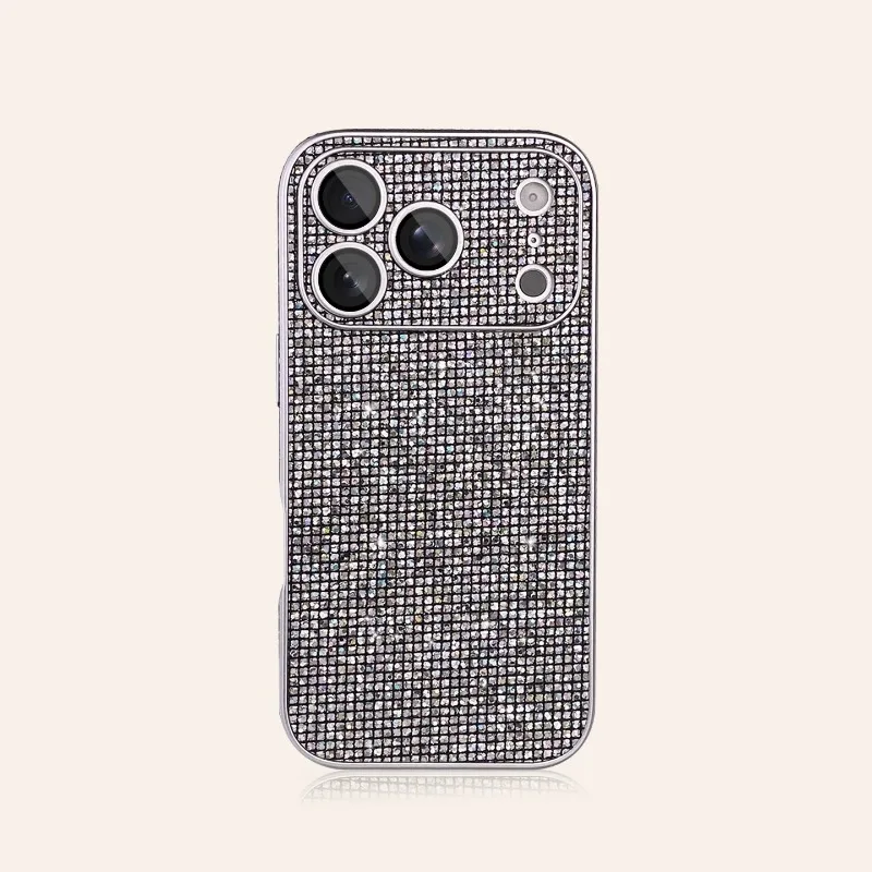 Capa Brilhante Quadriculada Para Iphone 16 Pro Max (prateada) Com Proteção Brilhante Para A Lente Da Câmera.