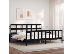 Vidaxl Estrutura De Cama Com Cabeceira 200x200 Cm Madeira Maciça Preto