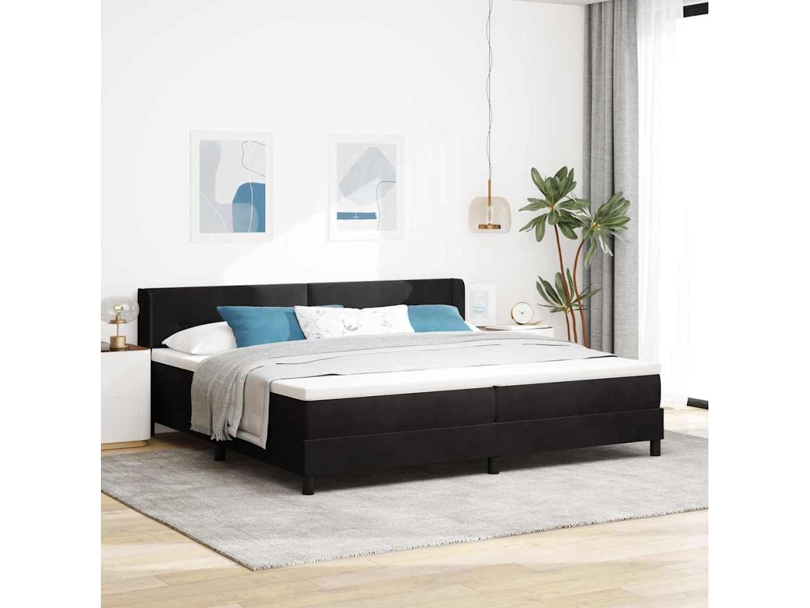Vidaxl Cama Box Com Cabeceira Manual Preto 200 X 200 Cm Veludo