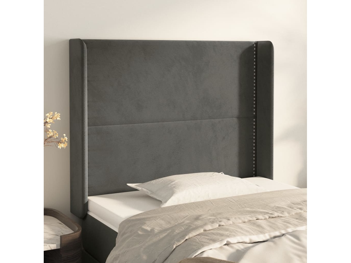 Cabecero con Alas de Terciopelo 83x16x118/128 cm Gris Oscuro