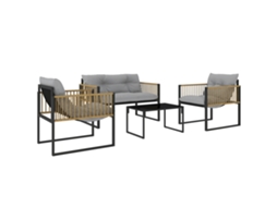 Conjunto Móveis de Jardim Aço, Vime Pe e Poliester Cor Cinzento e Cor Madeira 110x70x67 cm Outsunny