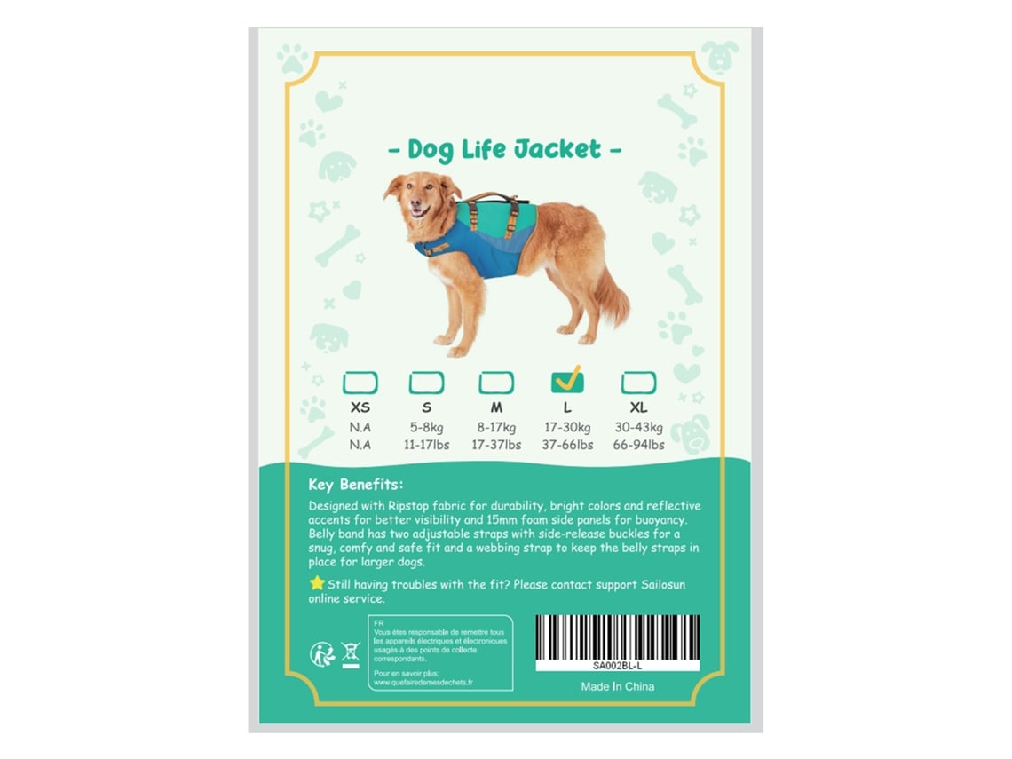 Colete Salva vidas para Cães Ajustável 800d Têxto Resistente com Flutuação Segura