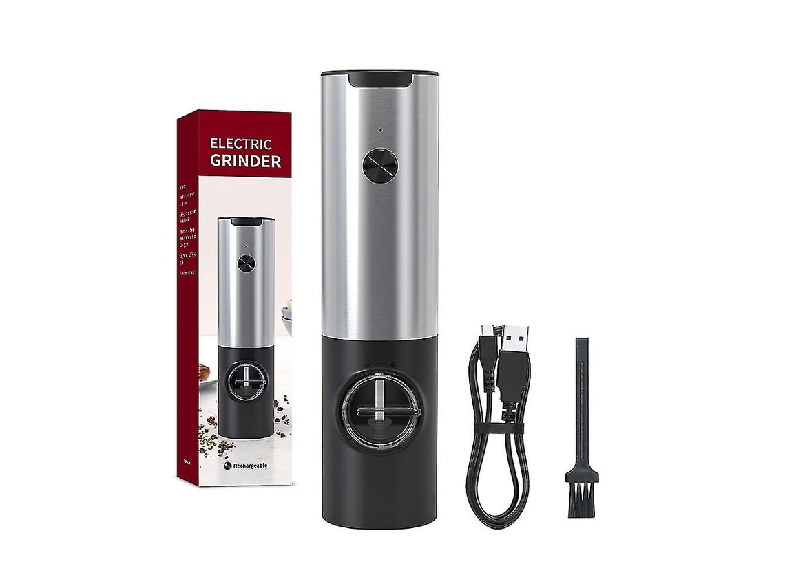 Set de Molinillos Eléctricos Recargables de Sal Y Pimienta Usb Acero Inoxidable Automáticos Blacksilver