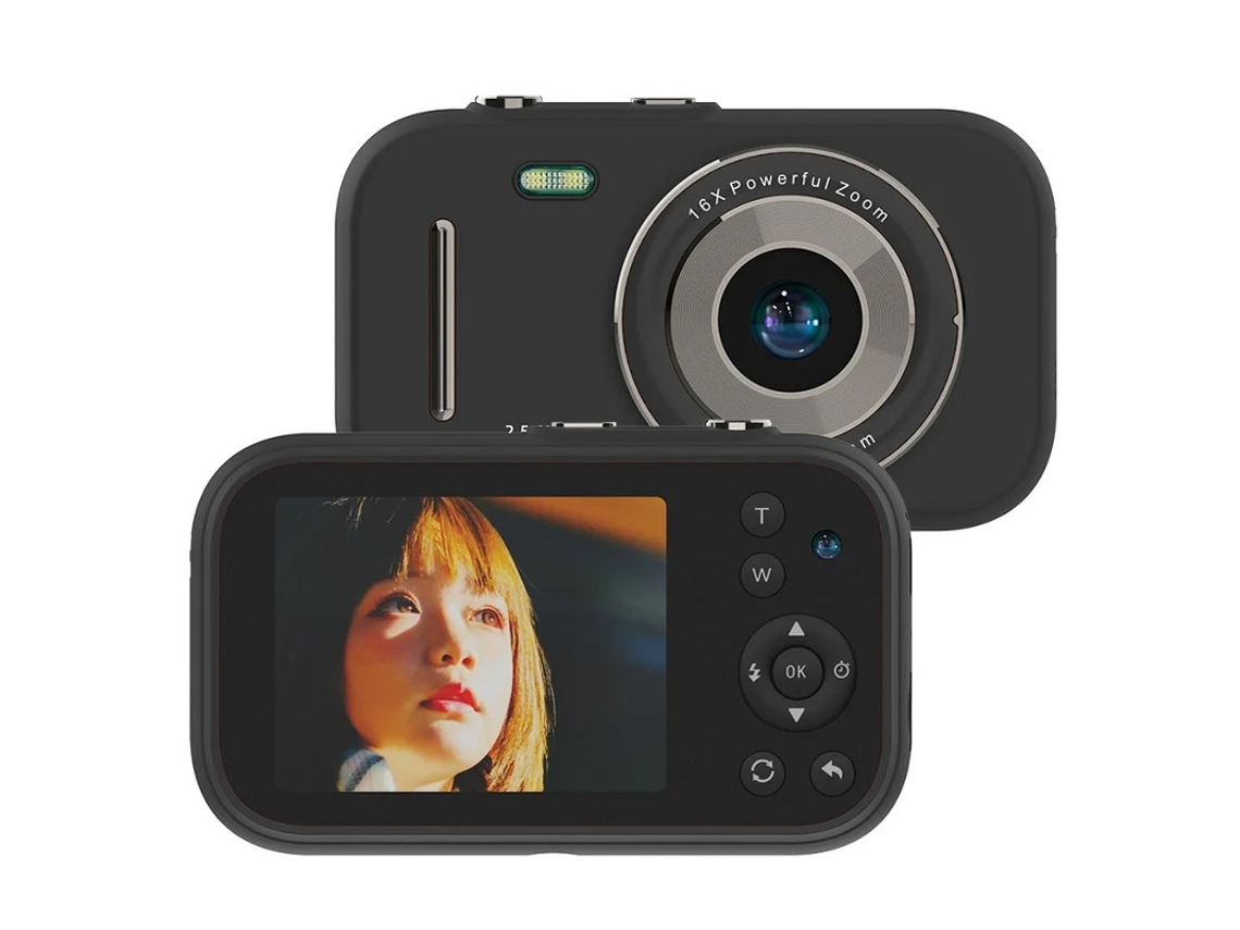 Câmera digital infantil 2.5K UHD 1080P com cartão de memória de 64 GB, zoom de 16x, antivibração, adequada para meninos e meninas, preta Yizhood