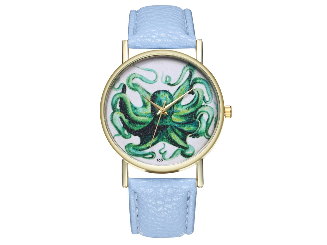 Reloj De Pulsera De Cuarzo Con Correa De Cuero Pu Zhoulianfa Unisex Azul Claro