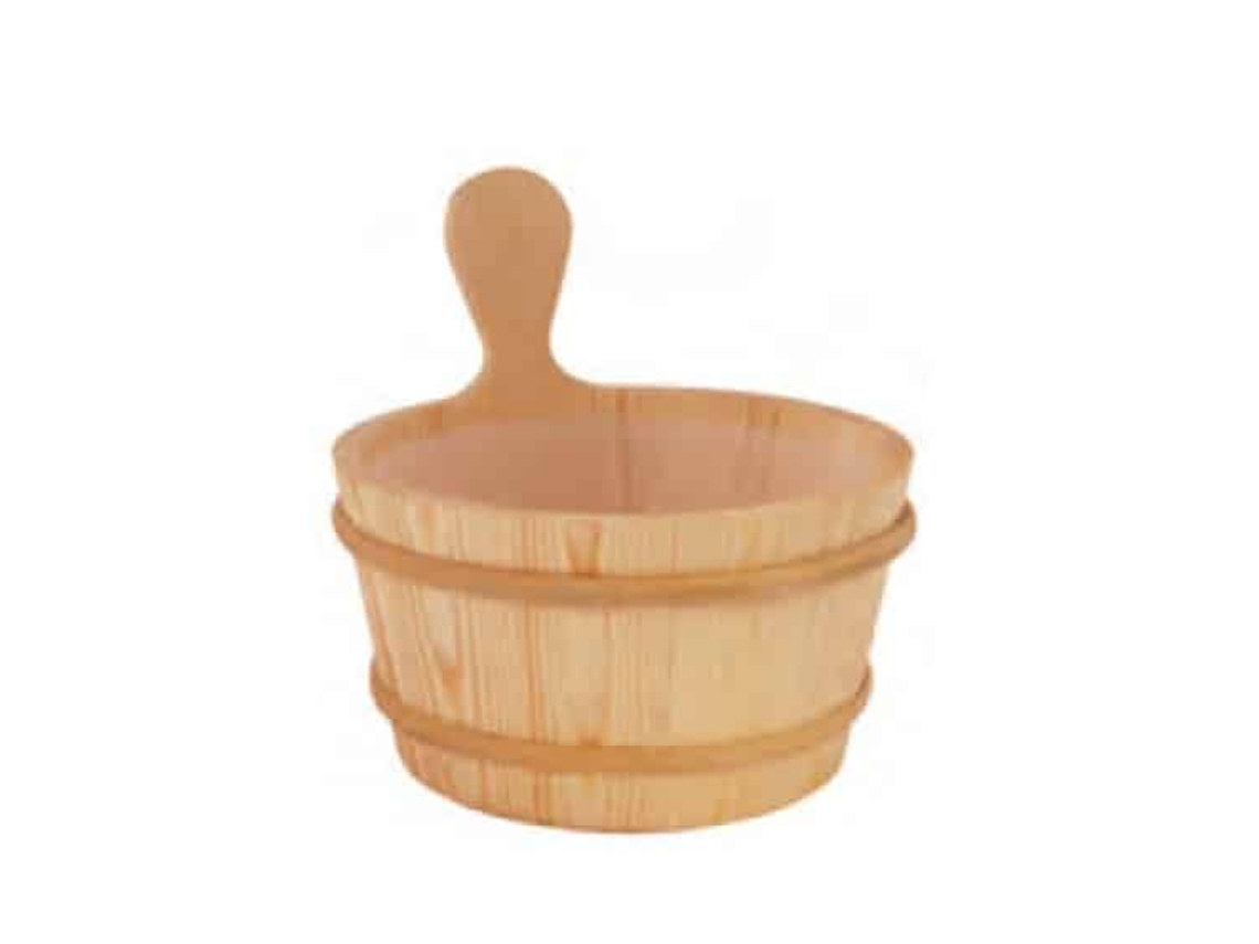 Balde de madeira Sentiotec de 4 litros para sauna, com extrema resistência à umidade, temperatura e vapor.