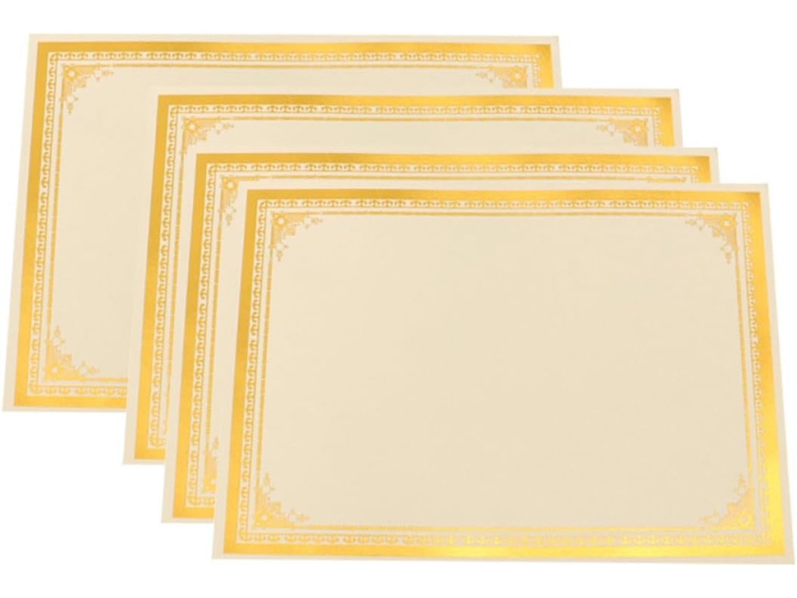 Pacote Com 8 Folhas De Papel A4 Em Branco Para Certificados, Com Borda Dourada