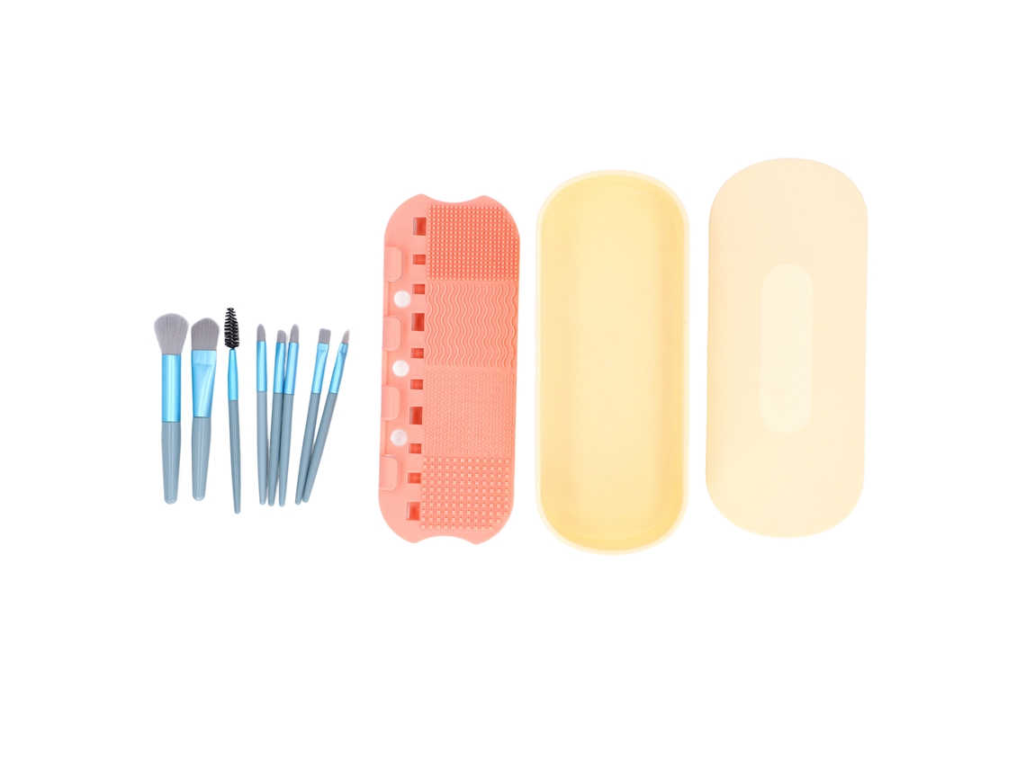 Caixa de limpeza de pincéis de maquiagem silicone 3 em 1 com 8 pincéis armazenamento, secagem amarelo com S/MARCA