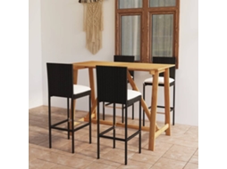 Vidaxl 5 Pcs Conjunto De Bar P/ Jardim Com Almofadões Preto