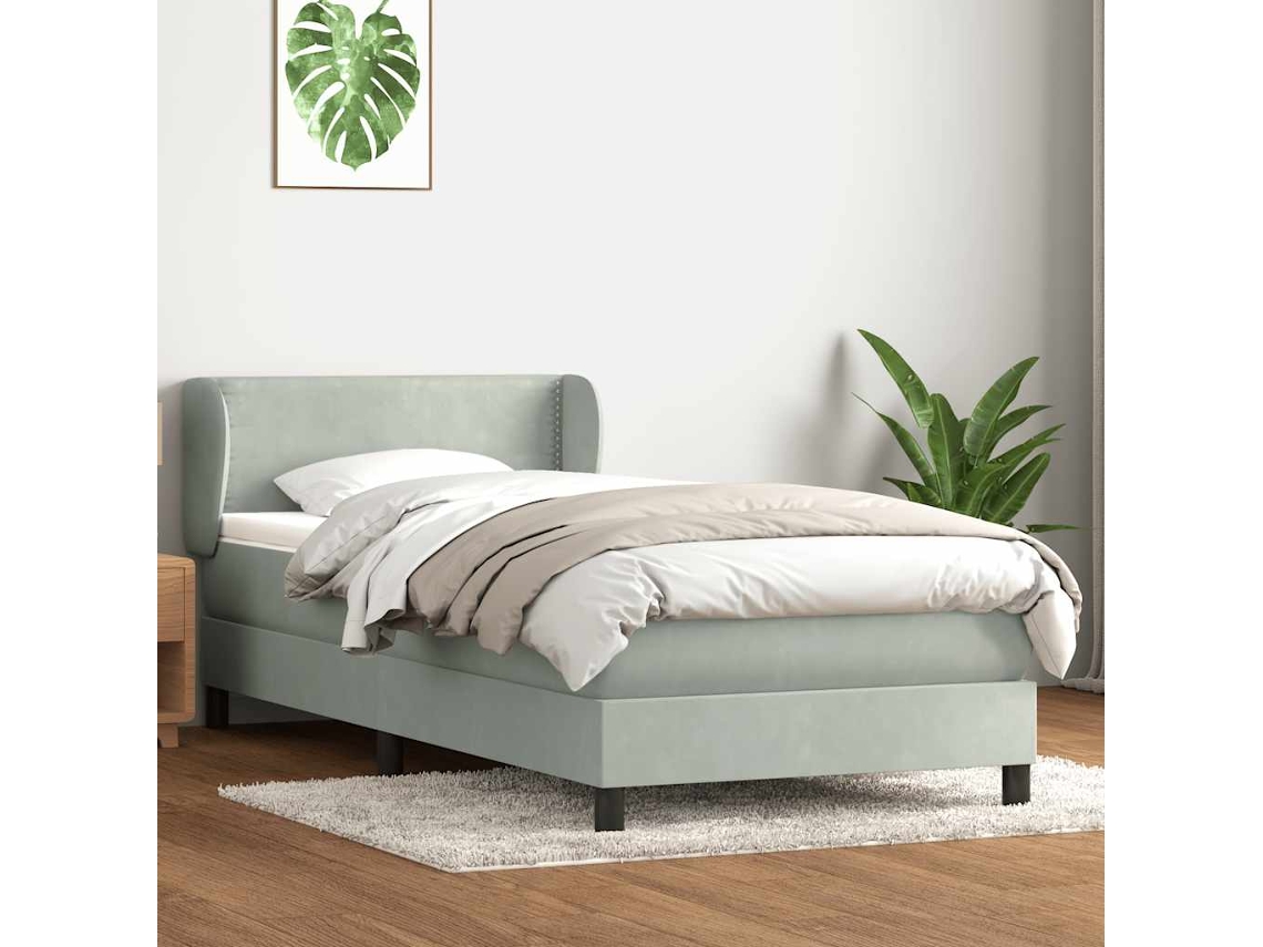 Vidaxl Cama Com Molas/colchão Cinzento-claro 90x220 Cm Veludo