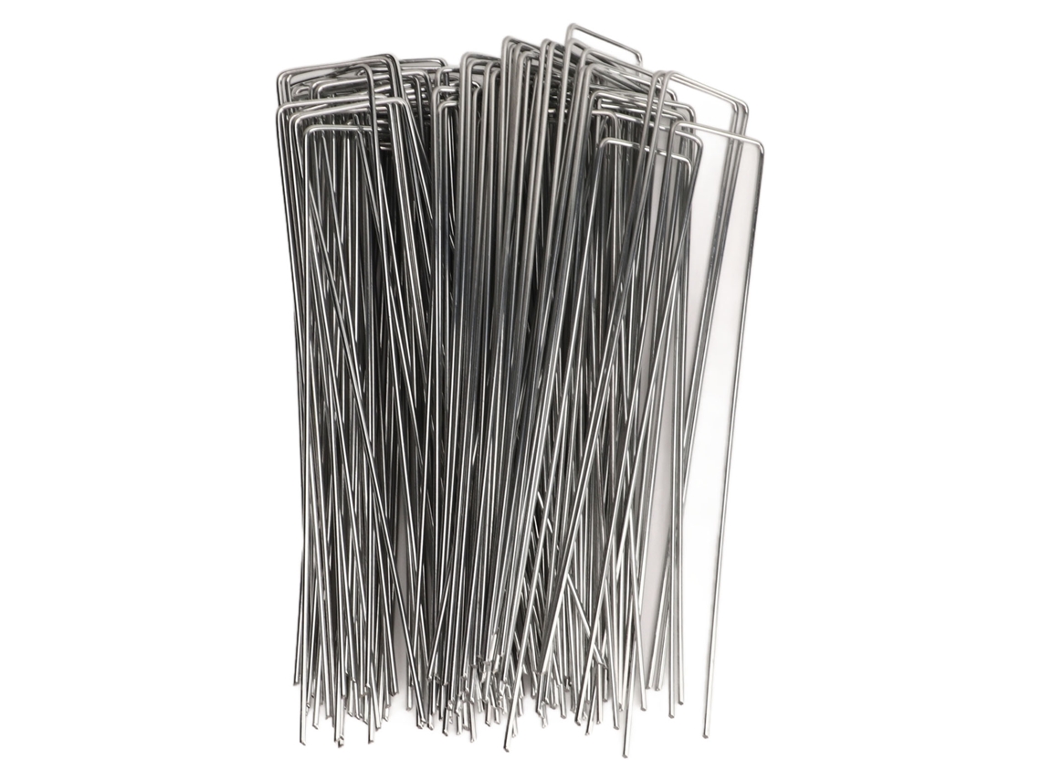 100pcs U Shaped Garden Stakes Galvanized Steel Landscape Stakes Pins Para Barreira De Ervas Daninhas Sod Tecido Decorações Rugosidade 2,5mm/0,10 Pol