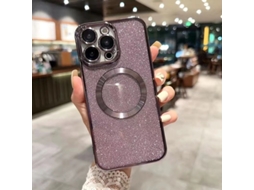 Capa Para Iphone 17 Pro Roxa Escura Com Revestimento Magnético E Glitter.