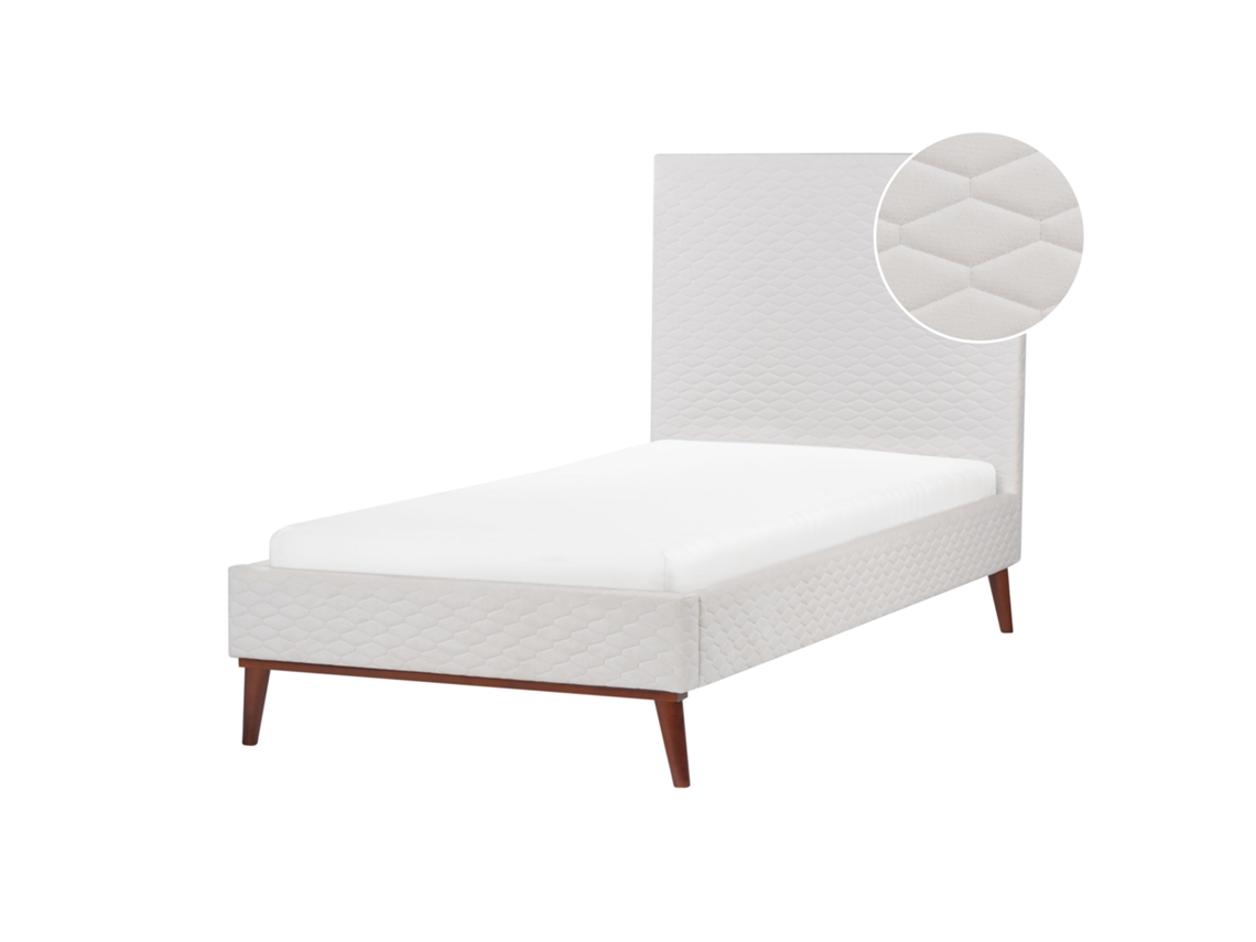 Cama Estofada Moderna Em Veludo Com Cabeceira Beliani Bayonne De Veludo Branco Creme 90x200