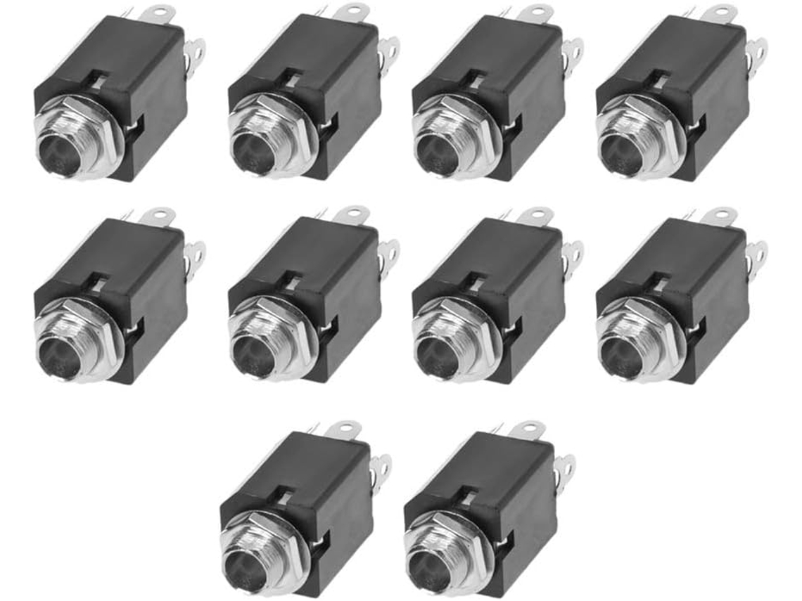 10 Plugues Pj-612 De 3 Pinos Com 6,35 Mm E Porca De Rosca Para Uso Doméstico E Profissional Com Acabamento Resistente E