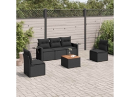 Vidaxl 6 Pcs Conjunto Sofás De Jardim C/ Almofadões Vime Pe Preto