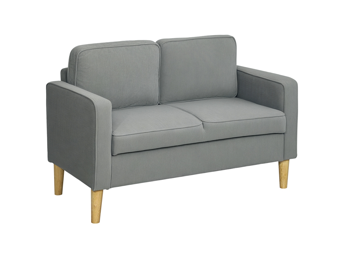 Sofá Pequeno 2 Lugares com Veludo Cotelê Cinza Claro 117x63x79cm | VELTRIX
