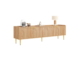 Móvel de Tv Lowboard com Porta Texturizada, Puxadores e Pés Dourados Natural MOBRIO (170x35x47,5 cm)