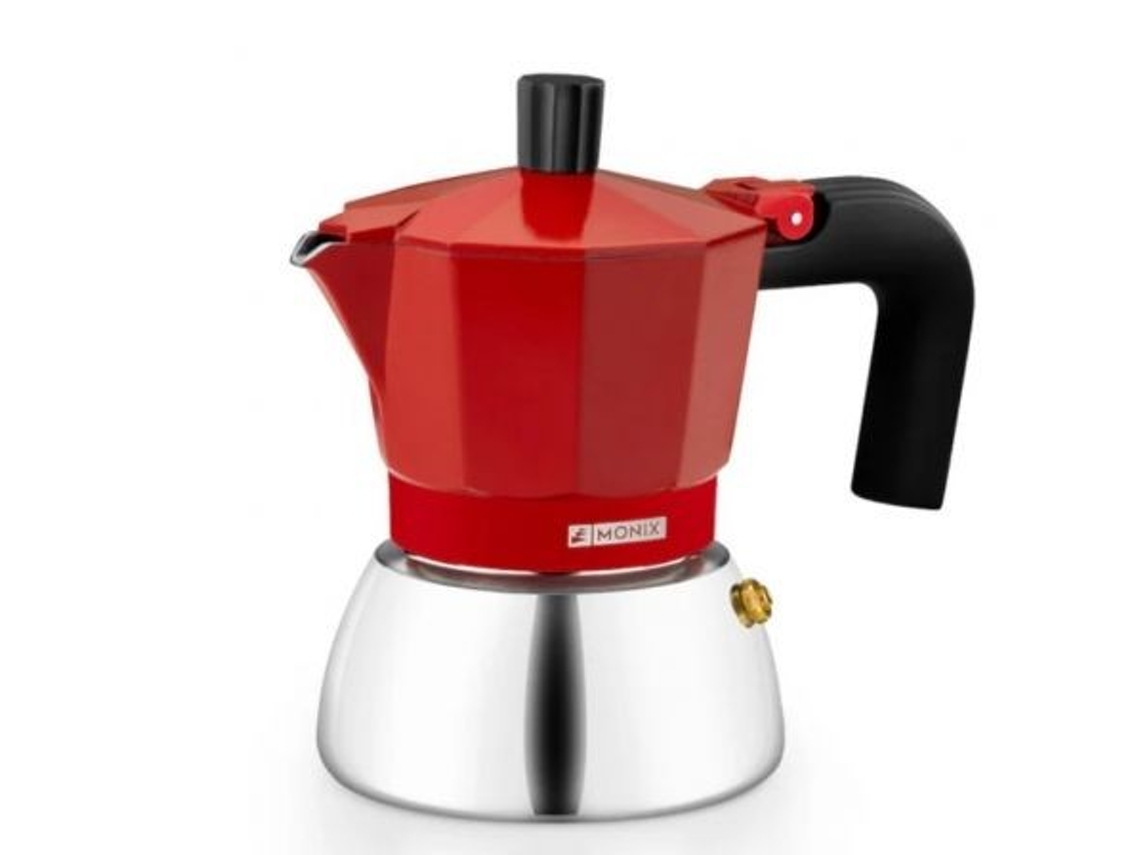 Cafeteira Monix Induction Inox 6 Xícaras, Vermelha, Alumínio E Aço Cafeteira Monix Induction Inox Vermelha Para 6 Xícaras Corpo Em Alumínio E Base Em