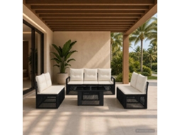 Vidaxl Conjunto De Sofá De Jardim 8 Unid. Preto E Branco Creme Vime Pe