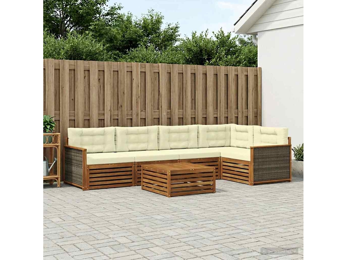 Vidaxl Conjunto De Sofás Para Exterior 6 Unid. Natural E Creme