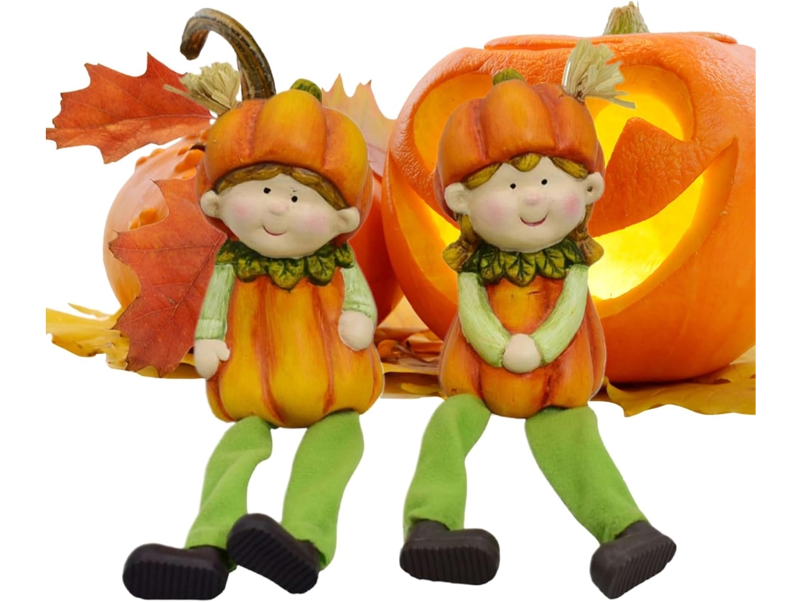 Kit de 2 Peças para Decoração de Jardim Externo: Menina Abóbora, Figuras para Gramado, Decoração de Outono, Escultura CHABERLU