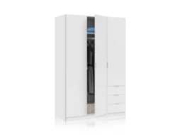 Roupeiro de baixo custo 3 portas 3 gavetas Branco 121(armario)/35(cajón) x 180(armario)/13(cajón) x 52 (armario) / 45 (cajón) cm