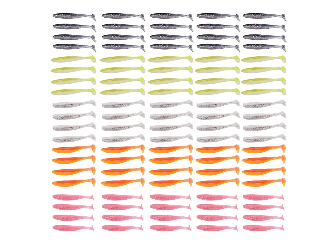 100 Iscas de Pesca Soft Paddle Tail Fluorescentes