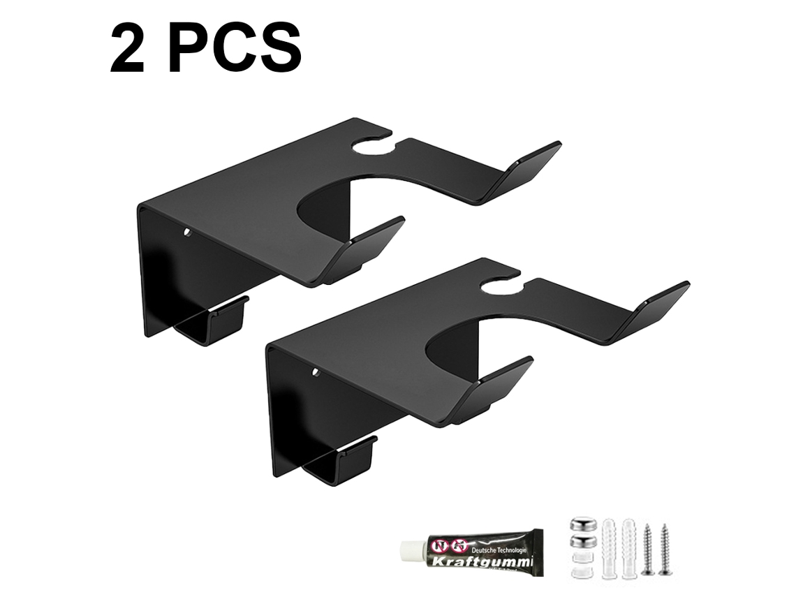 Conjunto De 2 Suportes Para Secador Cabelo Dupla Ação, Sem Necessidade Furar A Parede - Pintados Preto.
