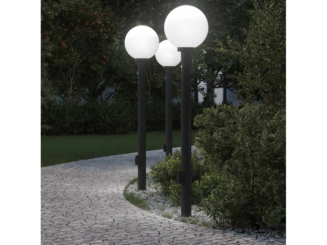 Vidaxl Conjunto De 3 Postes De Iluminação Com Sensor E Tomada, 120 Cm, Pretos, Ip44