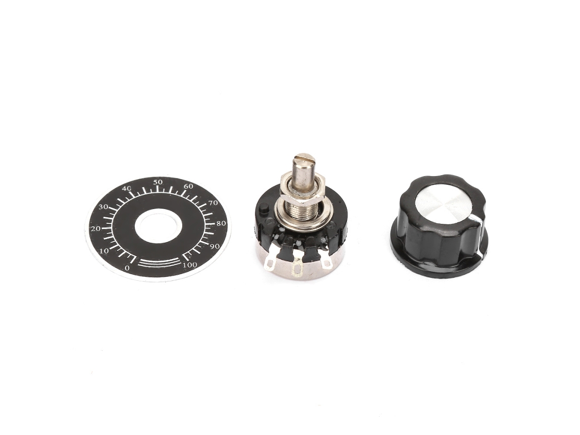 Conjunto de Perillas de Potenciômetro RV24YN20S, Filme de Carbono, 5K, com Escala e Dial