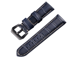 Correa De Reloj De Cuero Auténtico 24mm Hebilla De Clavo Azul Real Hebilla Negra