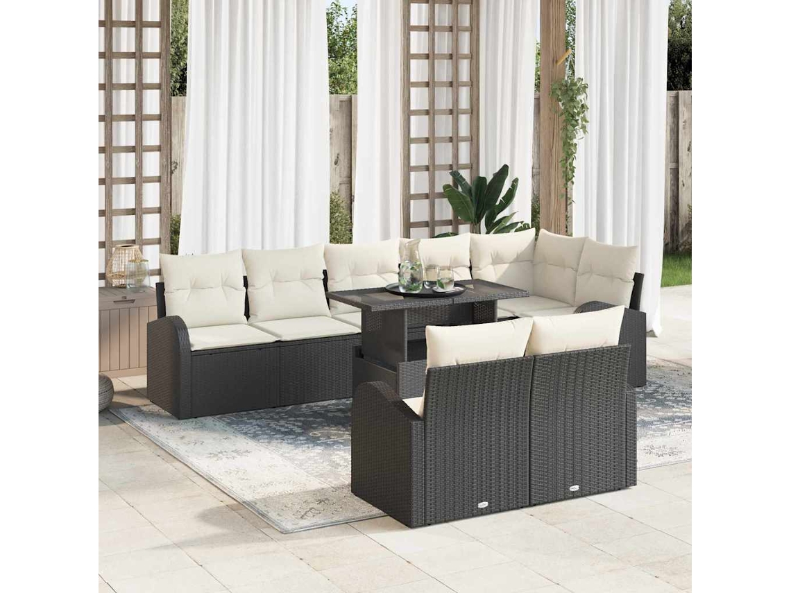 Vidaxl Conjunto De Sofá De Jardim 9 Unid. Preto Rattan Sintético