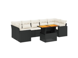 Conjunto 8 Sofás de Jardim com Almofadões VIDAXL Vime Pe Preto